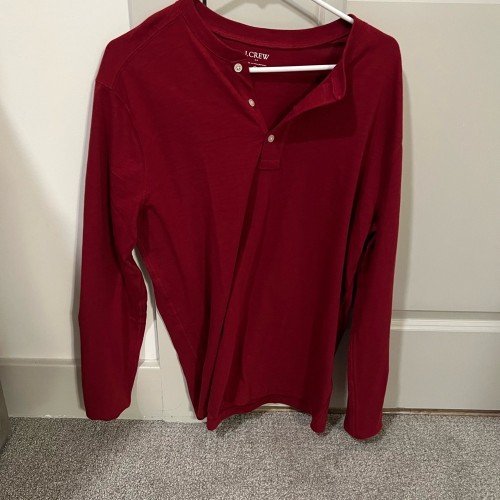 J. Crew Long-Sleeve Red Henley (Large)
